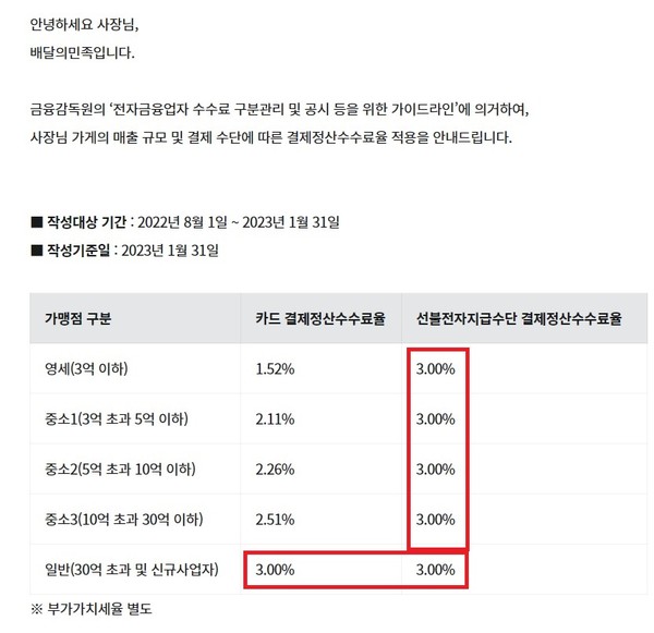 우아한형제들 홈페이지 내 간편결제수수료율 공시