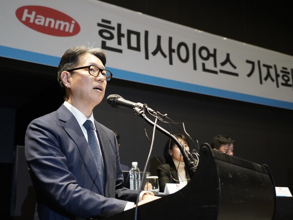 임종훈 한미사이언스 대표이사가 기자간담회에 참석해 말하고 있다. 사진/한미사이언스