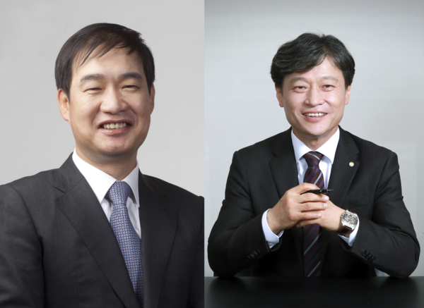 (사진 왼쪽부터)유창수, 고경모 유진투자증권 대표. 사진/유진투자증권