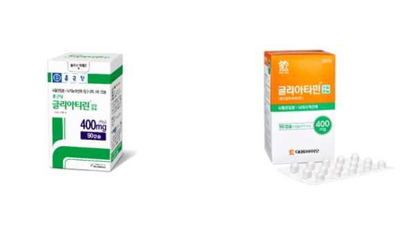콜린알포세레이트 대표 품목인 종근당 글리아티린(왼쪽)과 대웅바이오 글리아타민. 사진/각사