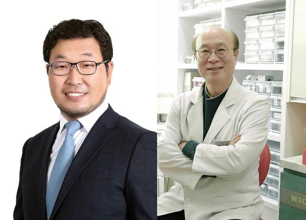 강서구치과의사회 송종윤 회장(왼쪽)과 이화준 전주고은이치과의원 원장. 사진/동화약품
