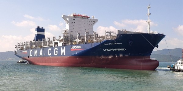 HD현대삼호에서 건조해 인도한 프랑스 CMA CGM의 LNG 추진선 'CMA CGM 페트라'. 사진/CMA CGM