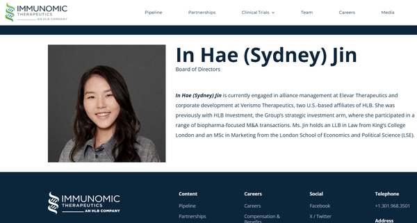 진인혜 HLB그룹 이사가 미국 계열사 이뮤노믹테라퓨틱스 이사회에 합류했다. 사진/이뮤노믹테라퓨틱스